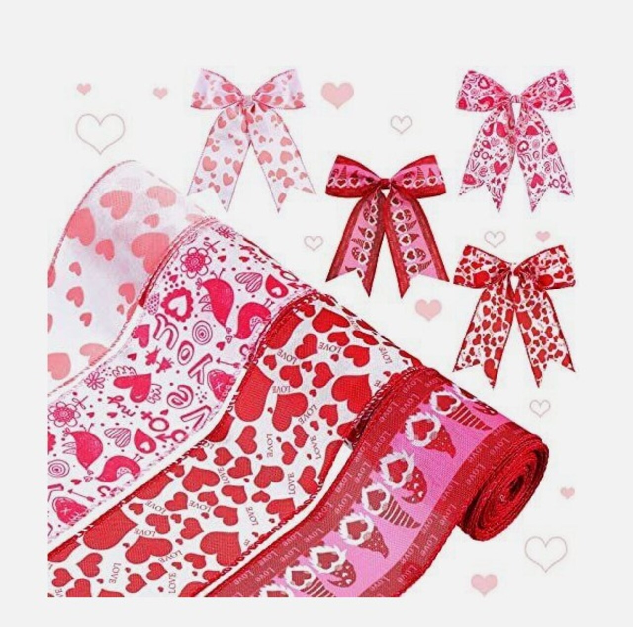 4 rolls 20 yards Valentine Ribbon Patterned Heart Wire